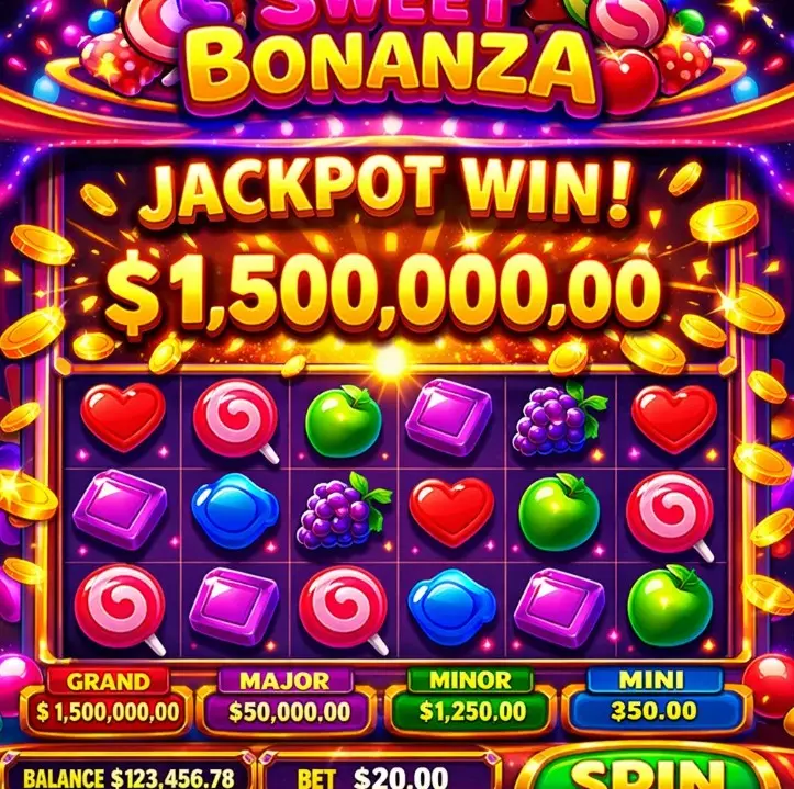 Fruit and candy slot game jackpot win $1,500,000